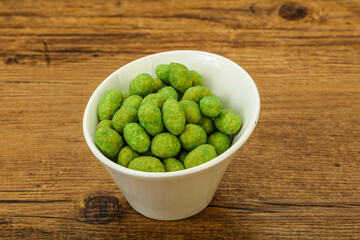 Spicy wasabi peanuts in the bowl