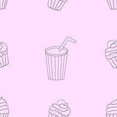 Fast food, drink and ice cream seamless pattern, vector illustration