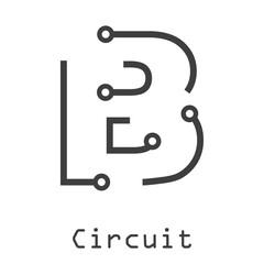 Logotipo abstracto letra inicial B lineal como circuito electrónico en color gris