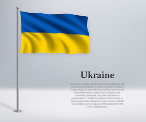 Waving flag of Ukraine on flagpole. Template for independence day