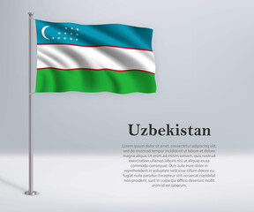 Waving flag of Uzbekistan on flagpole. Template for independence day