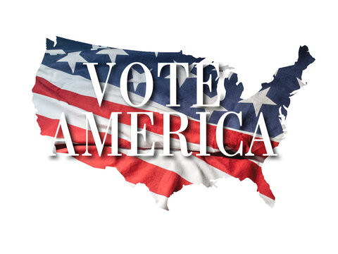 American flag and text of vote. Creative banner for  presidential election in USA. Vote 