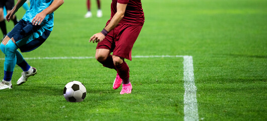 banner of soccer game players fighting for football