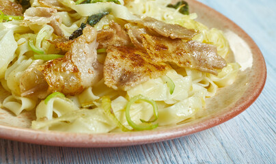 Creamy courgette  bacon pasta
