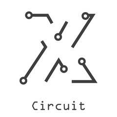 Logotipo abstracto letra inicial X lineal como circuito electrónico en color gris