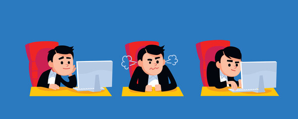 Furious boiling raging frantic, businessman. Thinking, thoughtful uncertain puzzled manager.