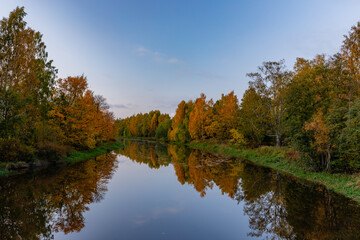 Fototapeta na wymiar autumn trees reflected in water