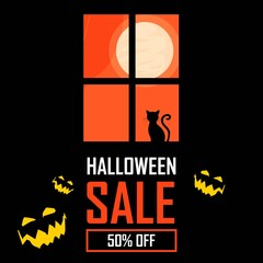Halloween sale banner. Halloween backgrounds. Flyers or templates for discounts and promotions. silhouette Vector illustration