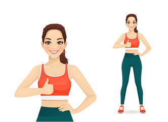 Sport woman showing thumb up gesture isolated vector illustration