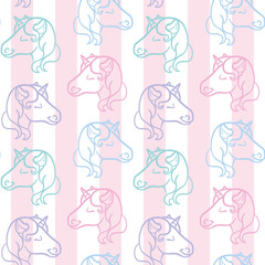 Cute pastel seamless repeat stripe pattern with unicorns
