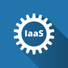Infractructure as a service. IaaS technology icon, logo. Packaged software, decentralized application, cloud computing. Gear wheels. Application service. Vector illustration.
