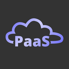 Platform as a service. PaaS technology icon, logo. Packaged software, decentralized application, cloud computing. Gear wheels. Application service. Vector illustration.