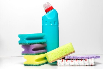 cleaning concept. sponges, rags and cleaning products