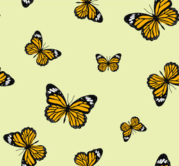 Abstract Colorful Random Butterflies Repeating Vector Pattern Isolated Background