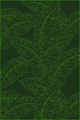 Green lines pattern of tropical leaves pattern style on dark green background, vertical flat line vector and illustration.