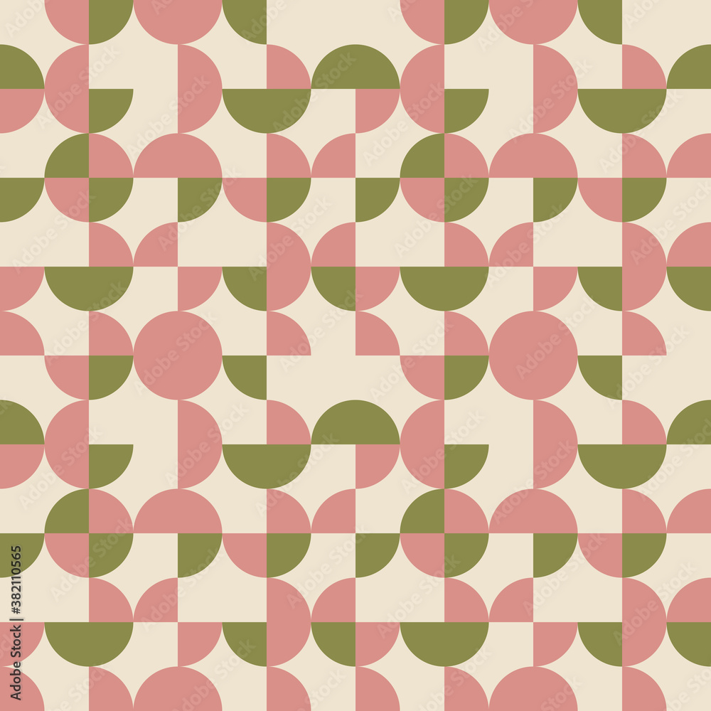 Poster Geometric seamless pattern. Vector background with simple shapes like semi cirles and squares in neutral muted pastel colors.