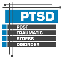 PTSD - Post Traumatic Stress Disorder Blue Grey Boxes Top Bottom Squares 