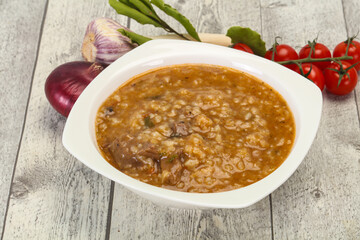 Caucasian Kharcho soup with beef meat