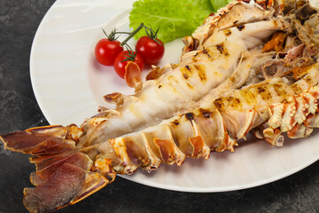 Grilled crayfish in the plate