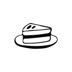 Hand drawn doodle piece of cake. Sweets and pastries on a white background. Vector illustration.
