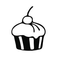 Hand drawn cupcake doodle. Sweets and pastries on a white background. Vector illustration.