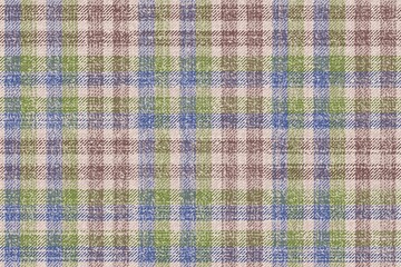 ragged old light seamless pattern of blue and green colors on soft brown background tartan ornament for textile texture with lost threads