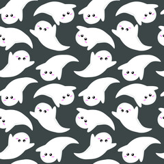 Seamless pattern with ghosts. Kawaii character. A sweet spirit. Wrapping paper. Vector image. Flat illustration.