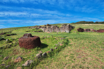 Rapa Nui. Ahu Vinapu park on Easter Island, Chile