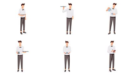 Collection of coffee shop waiter. Serving coffee cup and take order from customer.Character set flat design.