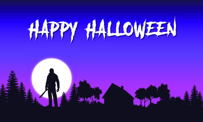Happy Halloween Vector Graphic Friday the 13th Crystal Lake Landscape
