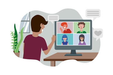 flat illustration of conference call or meeting from home