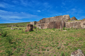Rapa Nui. The statue Moai in Ahu Vinapu on Easter Island, Chile