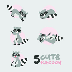 Racoon cartoon character.Simple animal cute vector illustration