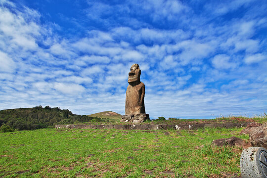 Rapa Nui. The statue Moai in Ahu Huri a Urenga on Easter Island, Chile