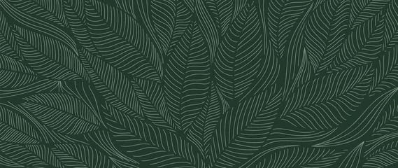 Foto op Canvas Tropisch blad behang, luxe natuur verlaat patroon ontwerp, gouden bananenblad lijn kunsten, Hand getekende schets ontwerp voor stof, print, dekking, banner en uitnodiging, vectorillustratie. © TWINS DESIGN STUDIO