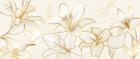 luxus vintage floral line arts goldenes tapetendesign. Exotische botanische Tapete, Vintage-Boho-Stil für Textilien, Stoff, Papier, Banner-Website, Cover-Design Vektor-Illustration. © TWINS DESIGN STUDIO