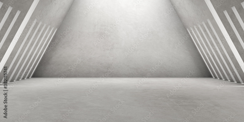 Poster 3d render of empty concrete room with shadow on the wall.