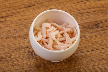 Marinated squid slices in the bowl