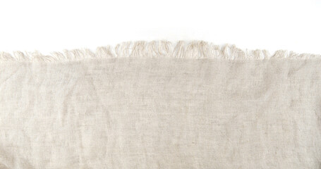 Fototapeta na wymiar Pure washed linen cloth isolated on white background. Natural washed linen fabric with copy space