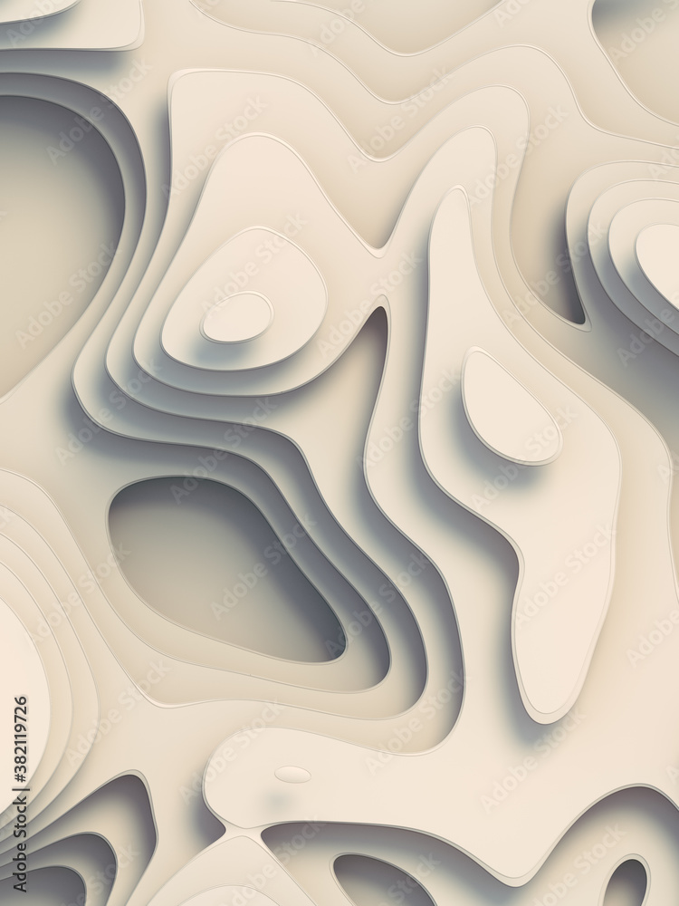 Aufkleber wave bends white flowing surface. topography map concept. 3d rendering