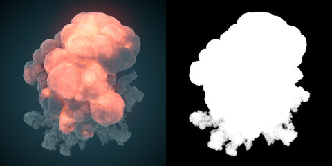 3d render illustration of explosion. Background with alpha channel. Glow effect