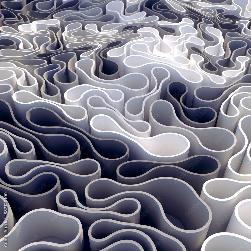Aufkleber Abstract pattern of interaction flexible elastic organic shapes. 3d rendering