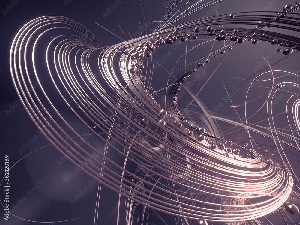 Aufkleber weave luxury silver lines with shiny beads. astract composition. 3d rendering