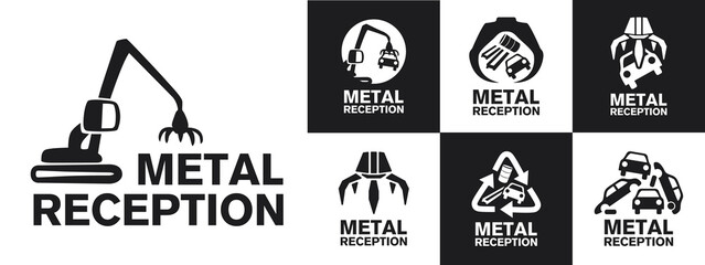 vector logo reception and utilization scrap metal - obrazy, fototapety, plakaty