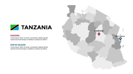Tanzania vector map infographic template. Slide presentation. Global business marketing concept. Color country. World transportation geography data. 