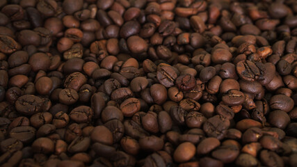Close-up of coffee beans background with focus selected