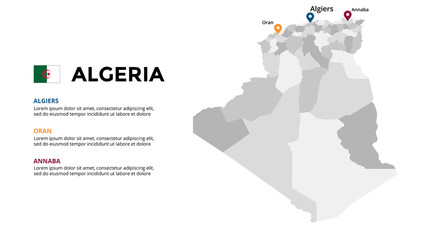 Algeria vector map infographic template. Slide presentation. Global business marketing concept. Color country. World transportation geography data. 