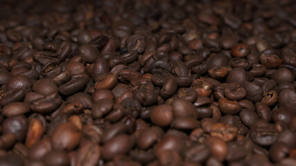 Close-up of coffee beans background with focus selected