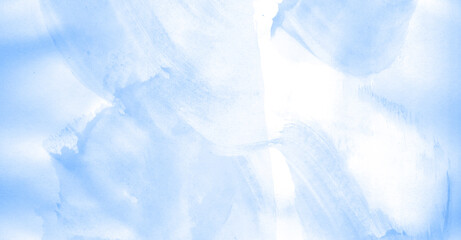 Abstract watercolor background hand-drawn on paper. Volumetric smoke elements. Blue color. For design, web, card, text, decoration, surfaces.