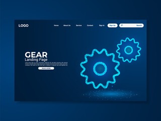 Gear technology landing page with world map, interface, vector